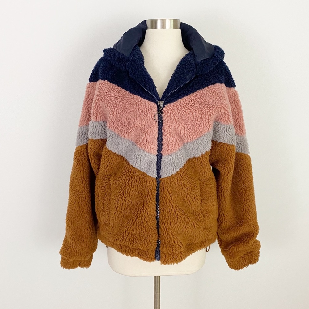Wild Fable M Colorblock Hooded Sherpa Zip Jacket